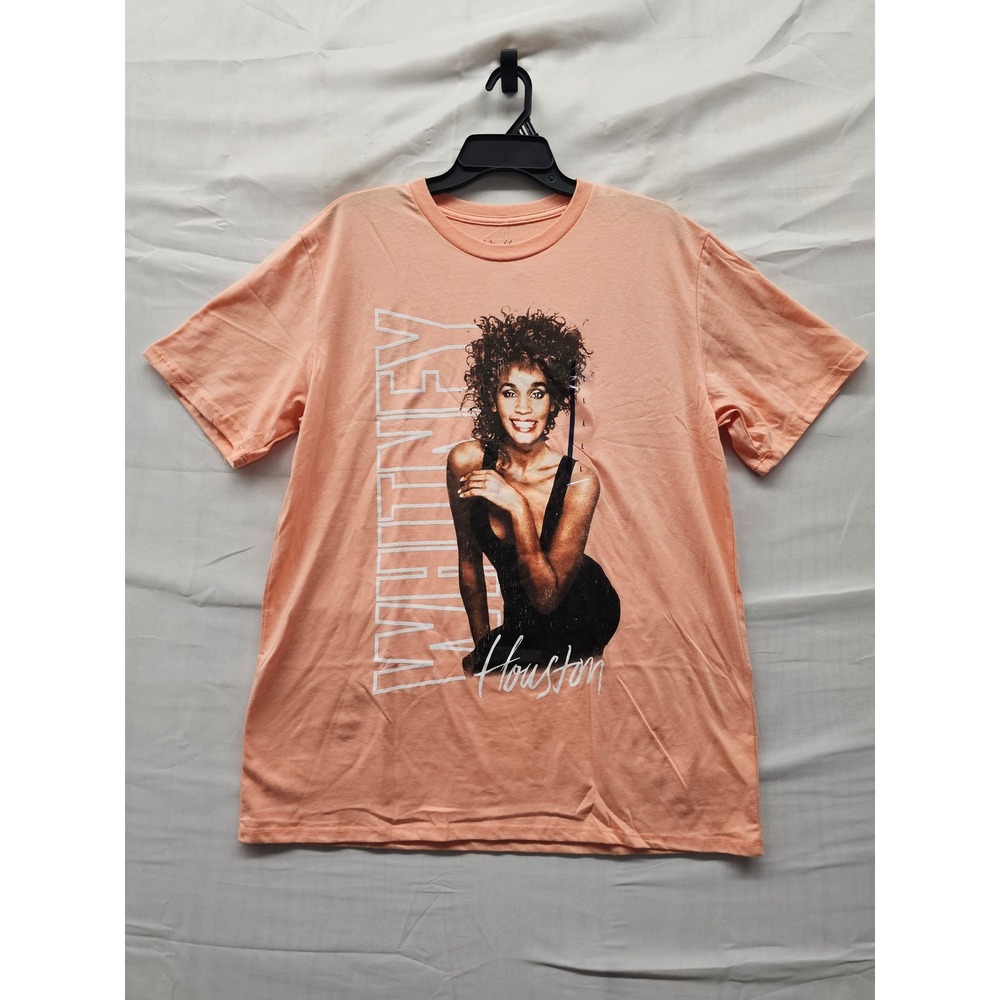 Whitney Houston Womens Short Sleeve T-Shirt Pink Cotton Blend Casual Size Large